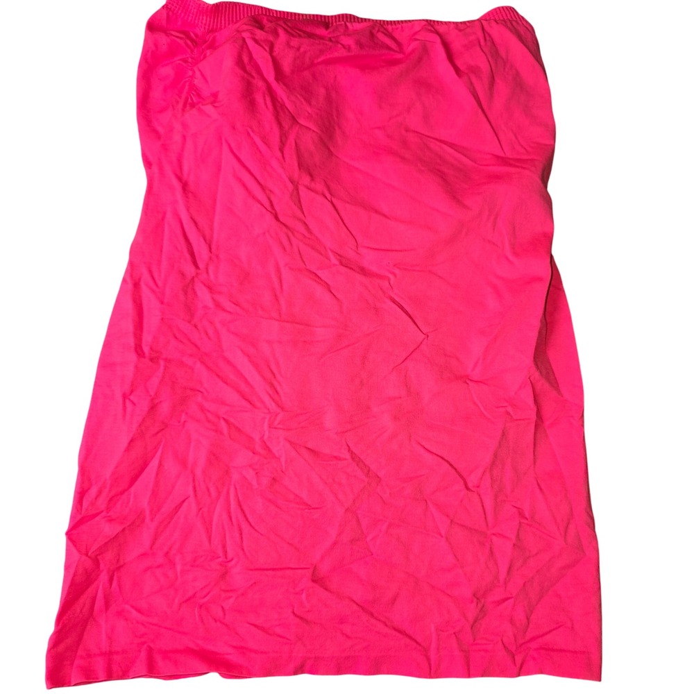 Y2K Poof! Strapless Tube Top Dress Neon Pink Ruched S M Seamless Comfort